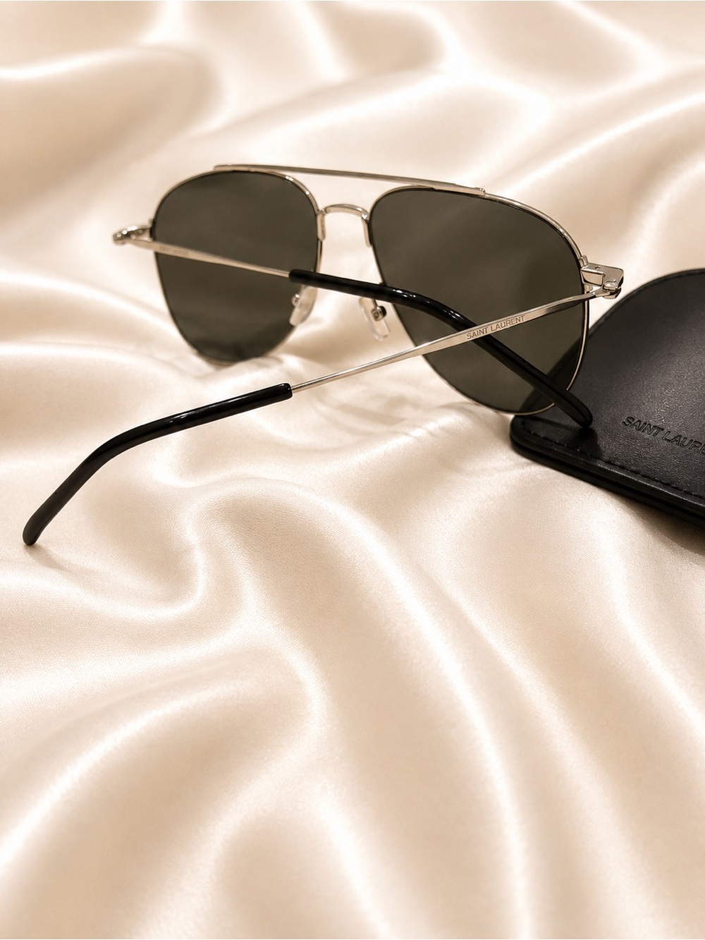Saint Laurent Silver Frame Sunglasses with Black Temples